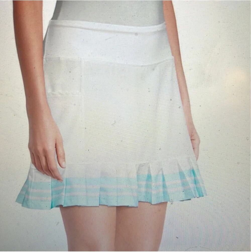 Addison Bay Birdie Pleated Tennis/Golf Skirt White Light Blue Women's sz. M
